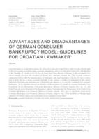Advantages and disadvantages of German consumer bankruptcy model: Guidelines for Croatian lawmaker